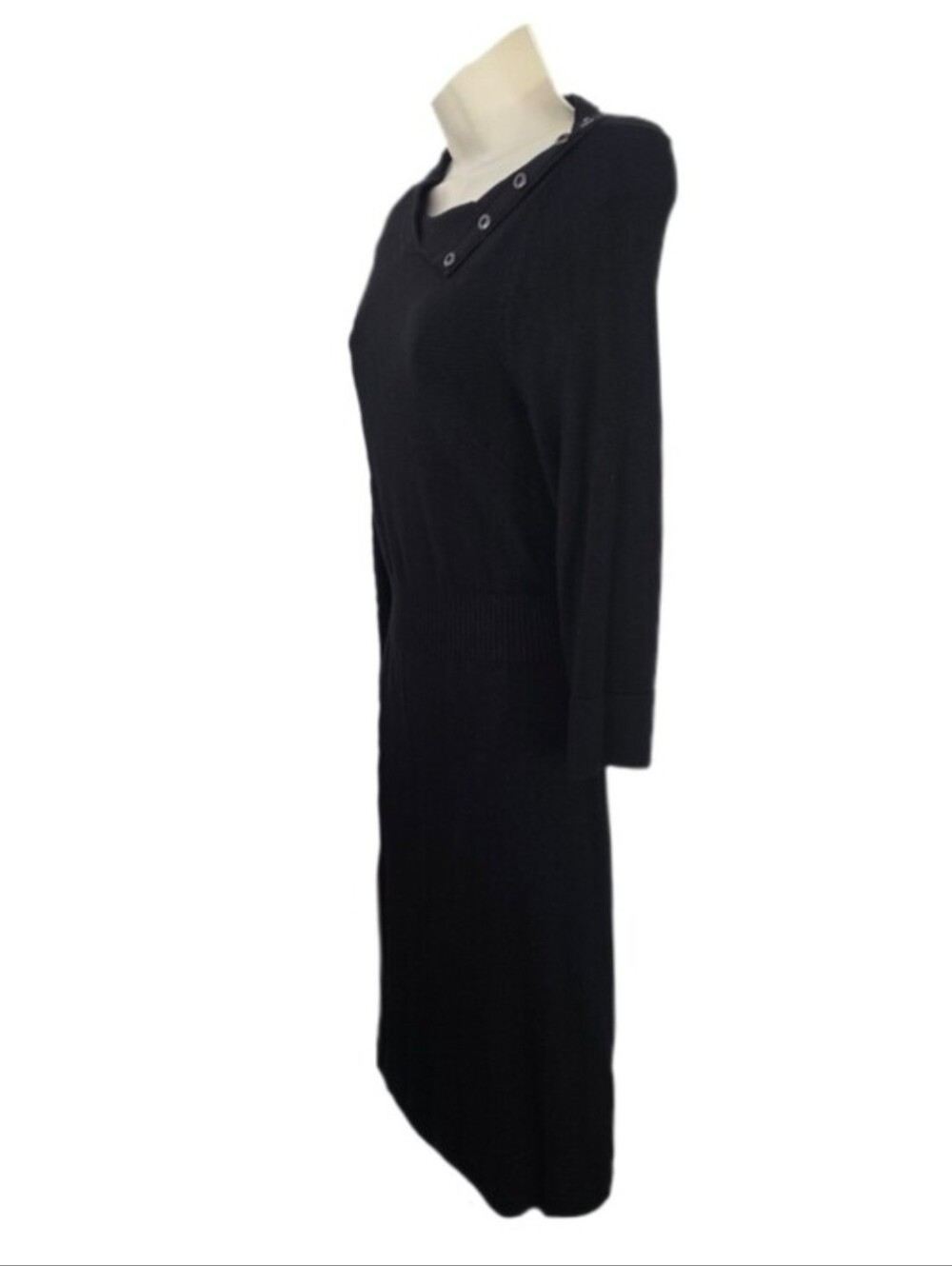 White House Black Market Dress Knit Assymetrical Neckline Black Size M - Picture 5 of 12
